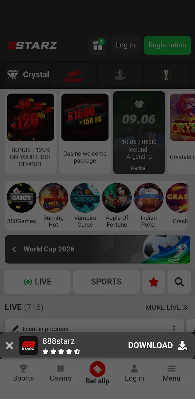 Start downloading the 888starz app.