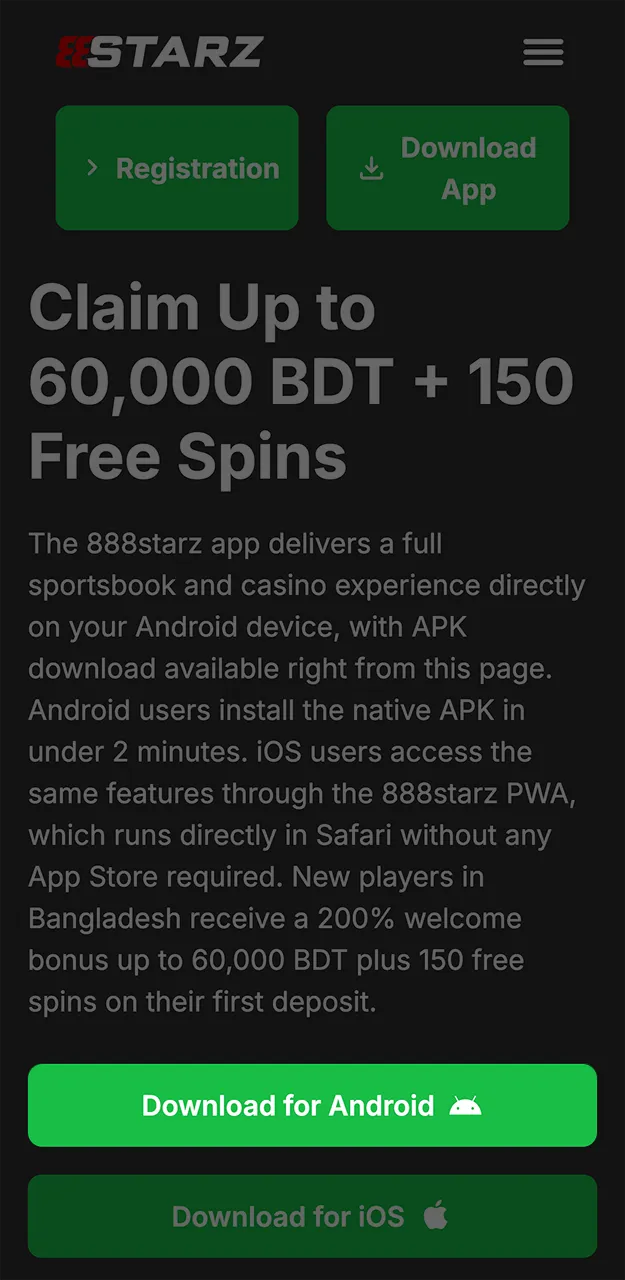 Use the direct link to install the 888starz app.