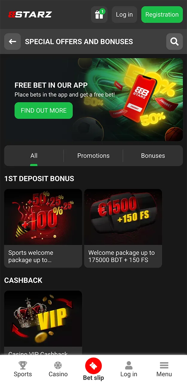Bonuses and promotions on the 888starz app.