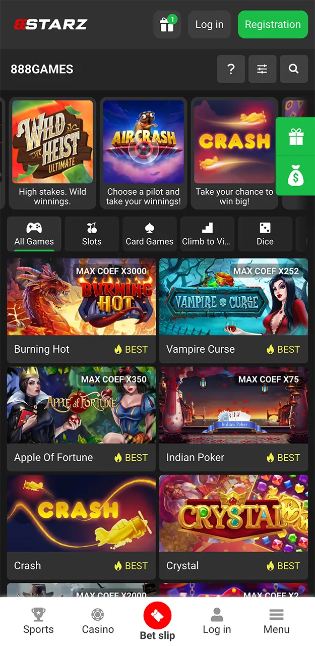 The best slots on the 888starz app.