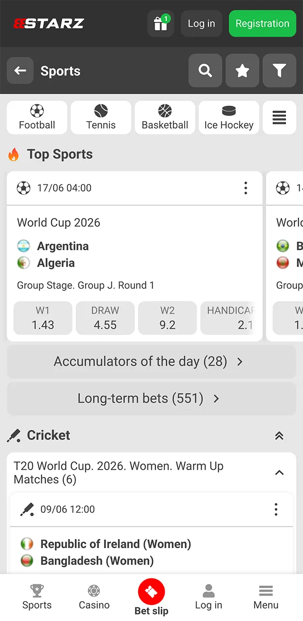 Sports betting on the 888starz app.