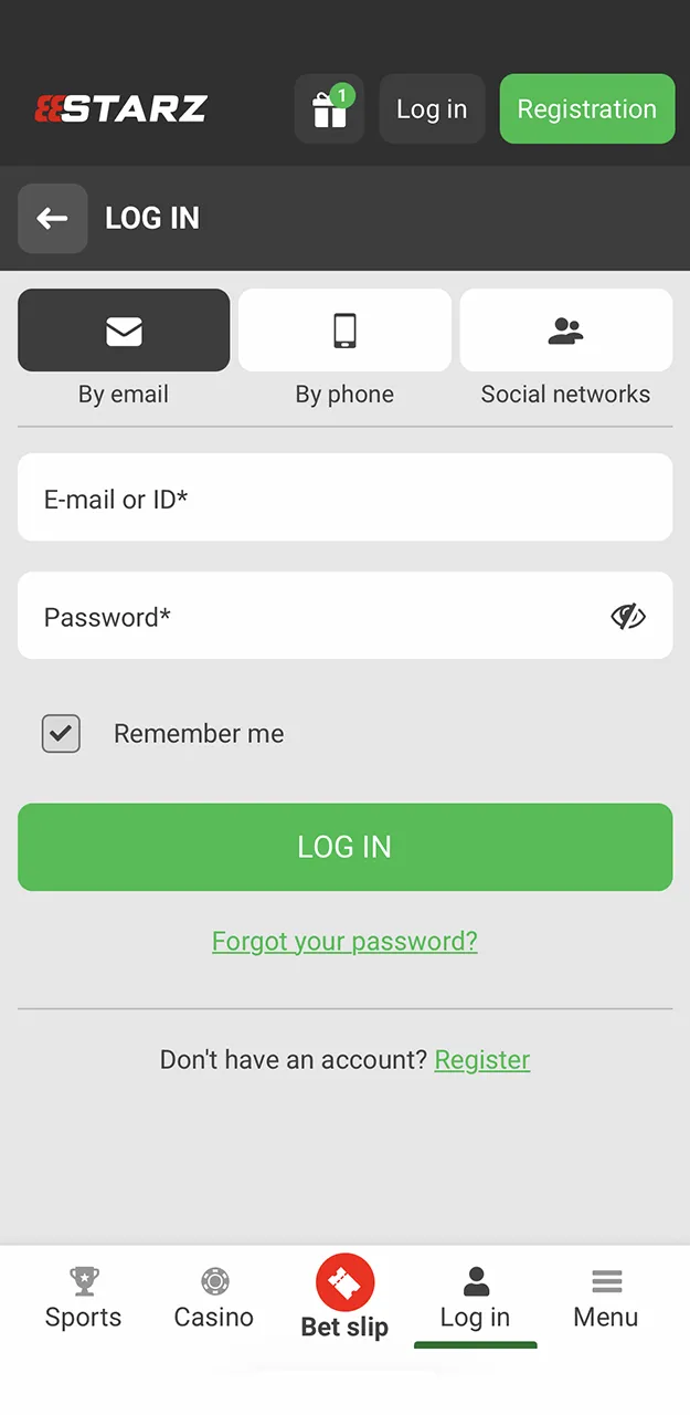 Please enter the details required to log in to your personal account on the 888starz website.